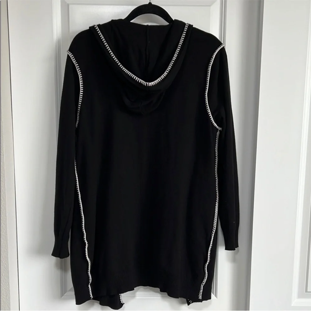 Cardigan Sweater Hooded Open Front Black Womens - Picture 2 of 7
